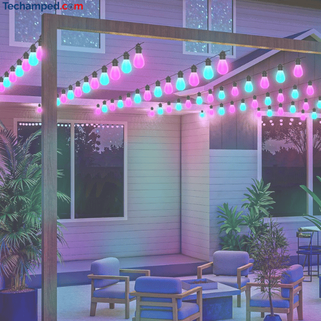 smart color string lights in an indoor setting