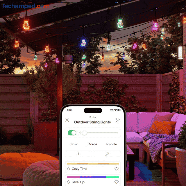 smart string lights being controlled via a smartphone