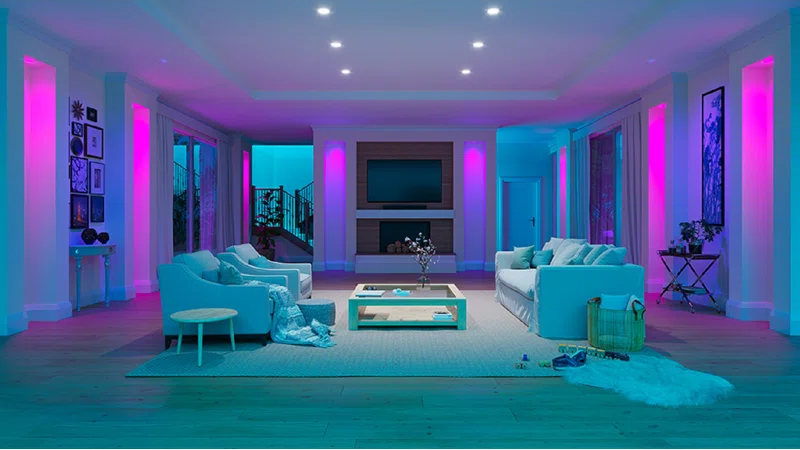 Smart bulbs illuminating a modern room