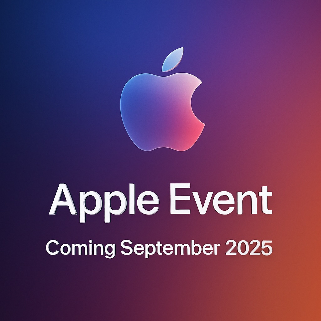 “Apple Event teaser with black background and white text reading ‘Coming September 2025. iphone 17 release date in usa